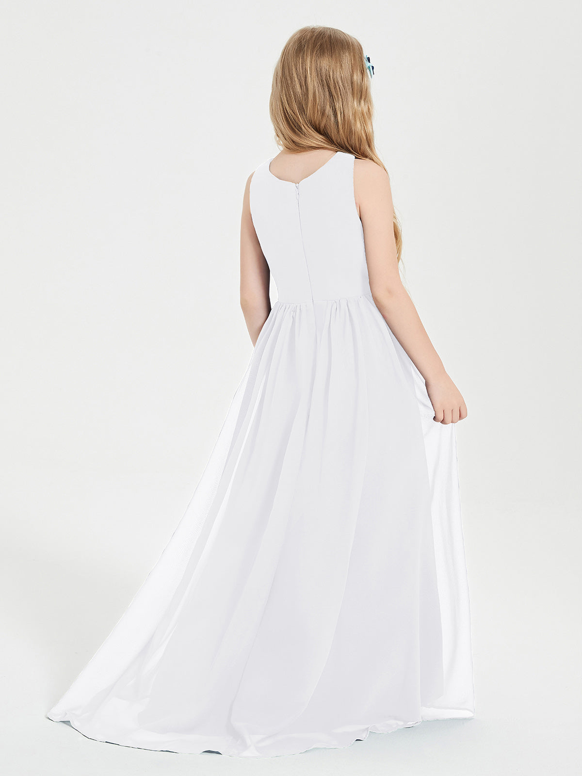 Asymmetrical Junior Bridesmaid Dresses with Scoop Neckline White